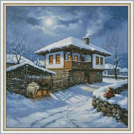 ЗИМНА ВЕЧЕР НАД СЕЛОТО